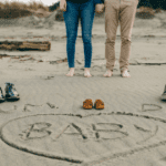 announcing your pregnancy, mom, dad, baby on the beach