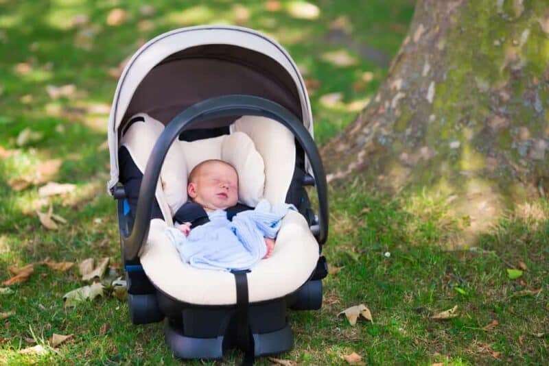 infant in car seat outside