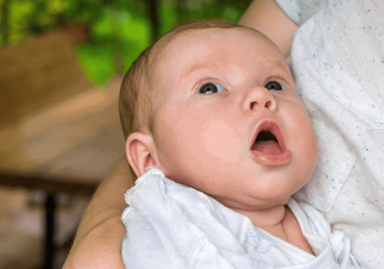 Baby Hunger Cues, Baby with mouth open showing she is hungry